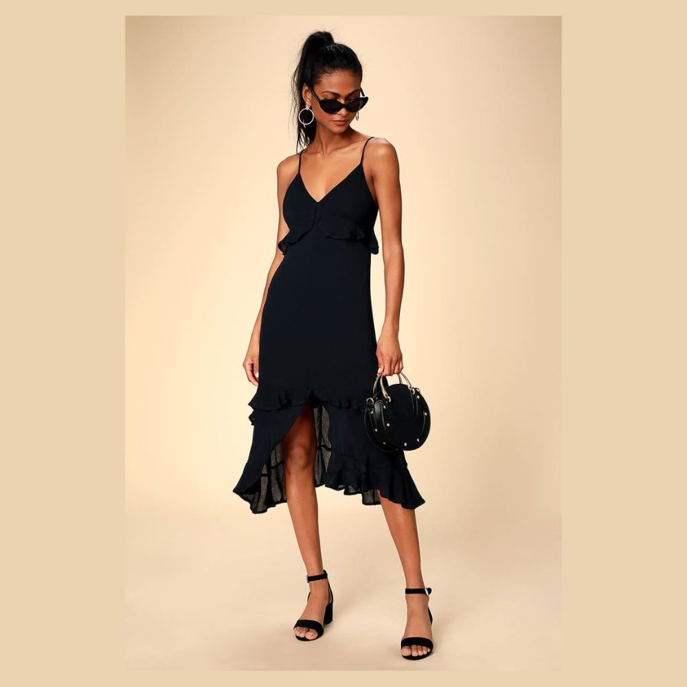 Lulu’s Island Time Ruffle Midi Dress Black XS